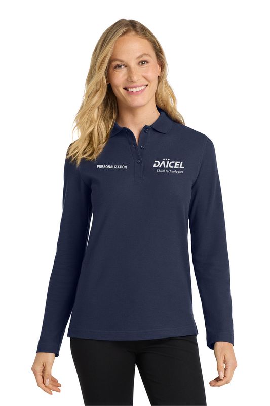 Ladies Silk Touch Long Sleeve Polo- Navy