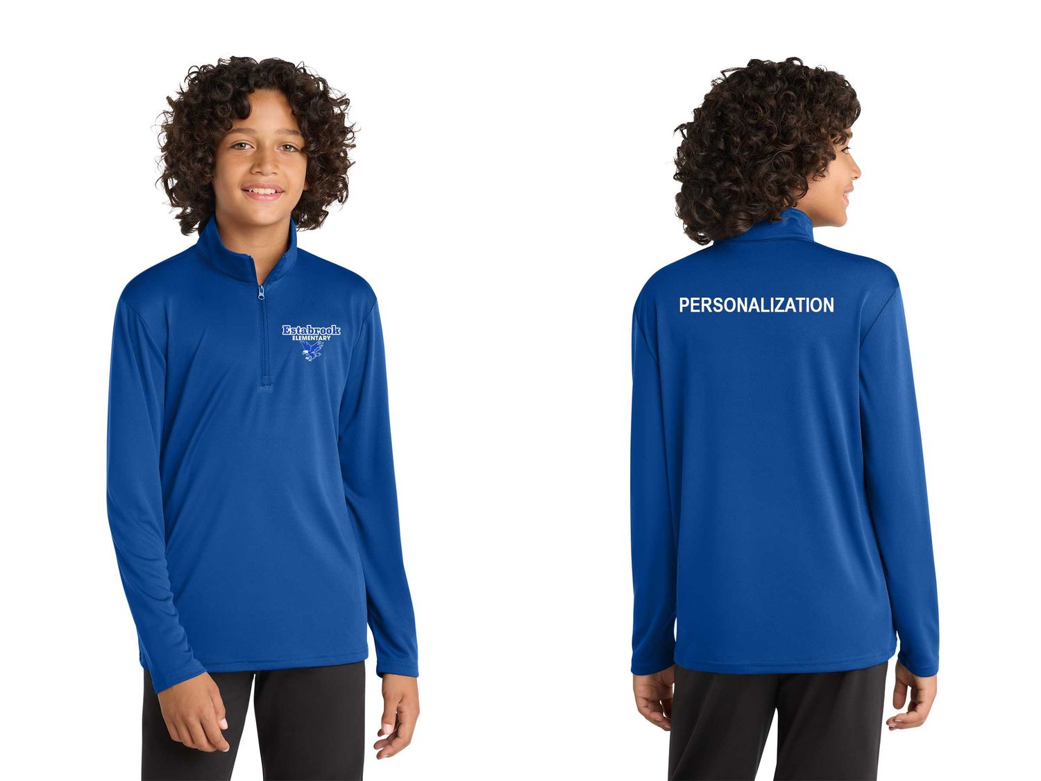 Youth 1/4 Zip Pullover- True Royal, Grey Concrete