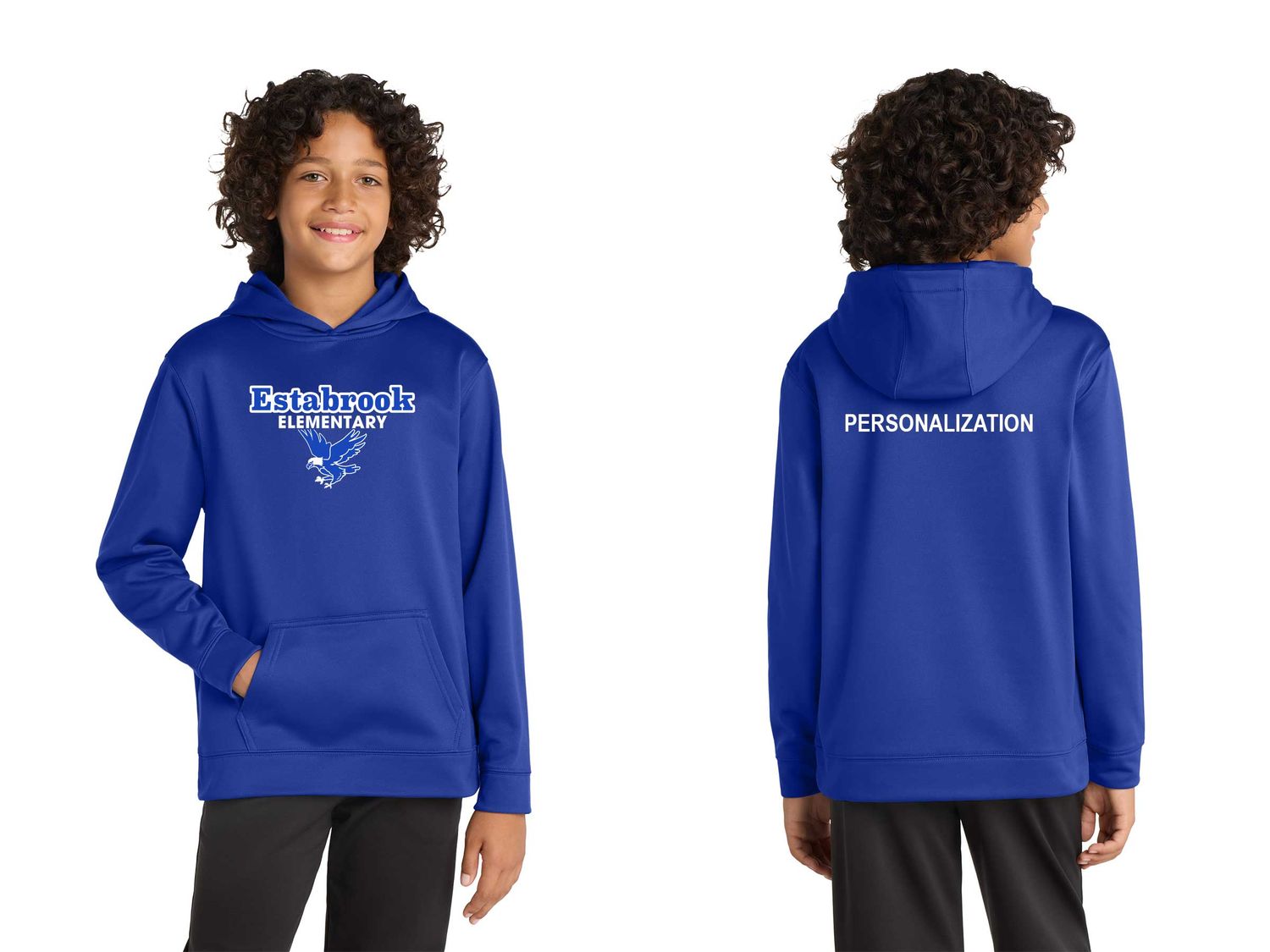 Youth Performance Fleece Hooded Pullover -Royal, Smoke Grey