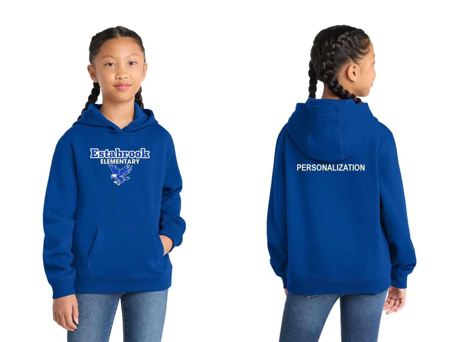Youth Cotton Hooded Sweatshirt - Royal, Vintage Heather