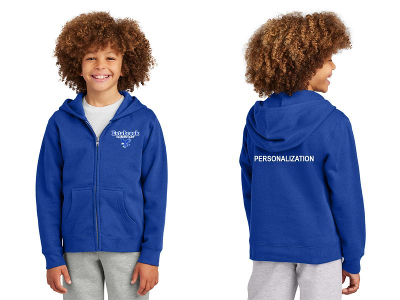 District Youth Fleece Full Zip Hood- Deep Royal, Light Grey