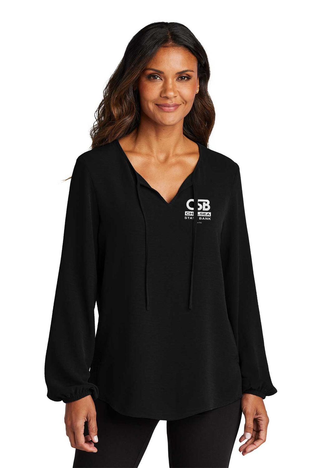 NEW Port Authority Women's Textured Crepe Blouse- Black