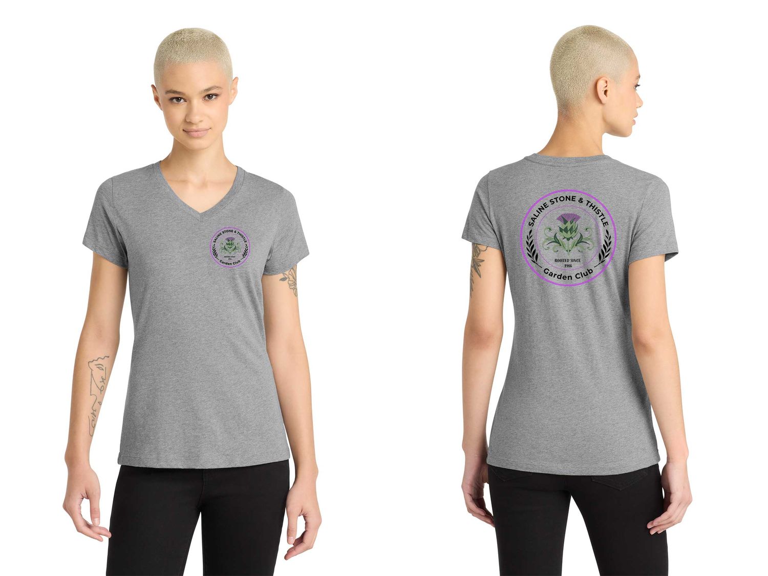 District Women’s Perfect Blend CVC V-Neck Tee- Black, Charcoal, Light Grey Heather