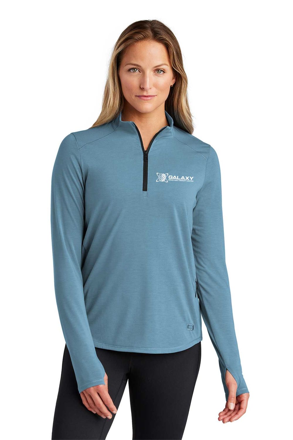OGIO Ladies Motion 1/4-Zip- Black, Grey, Blue Mist (logo printed)