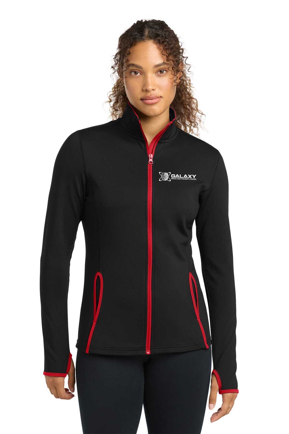 Ladies Performance Stretch Contrast Full-Zip Jacket-Black/ Grey, Black/Red, Charcoal Grey/Heather Grey, Charcoal Grey/Navy
