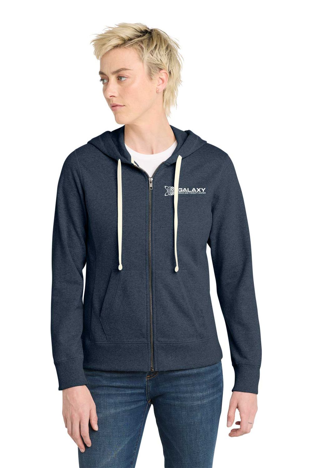 District Women's Re-Fleece Full-Zip Hoodie- Black, Navy, Light Grey Heather