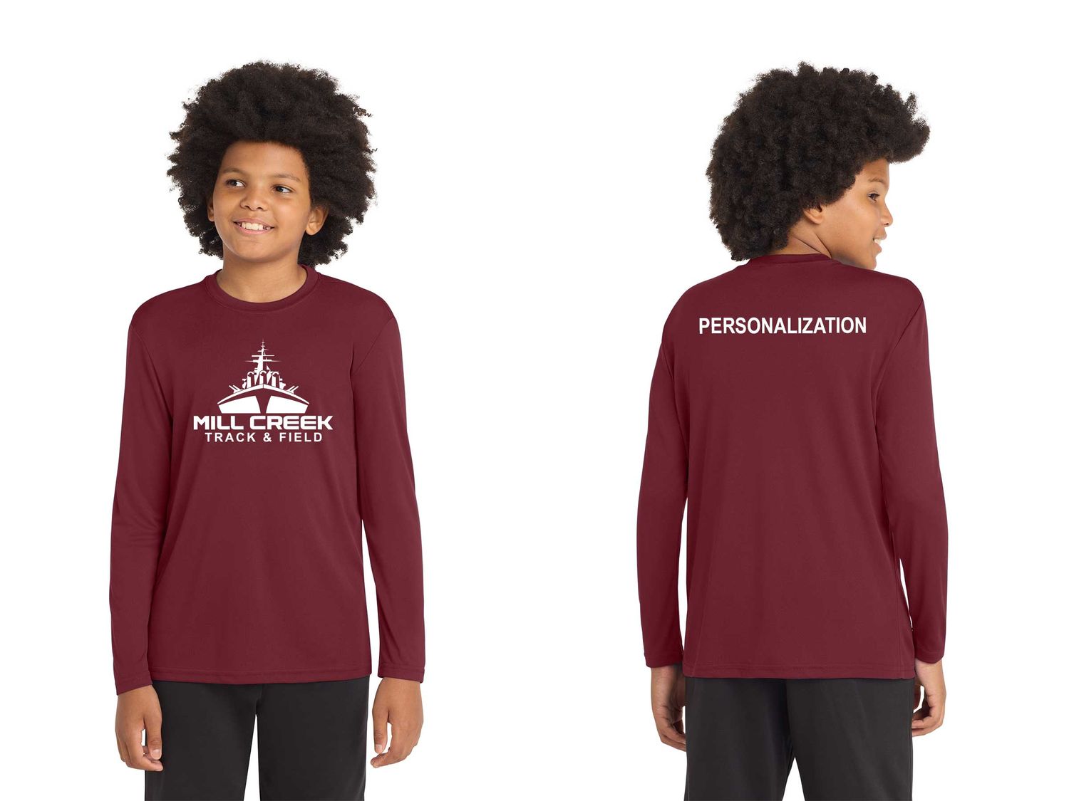 Youth Long Sleeve Performance Tee- Maroon