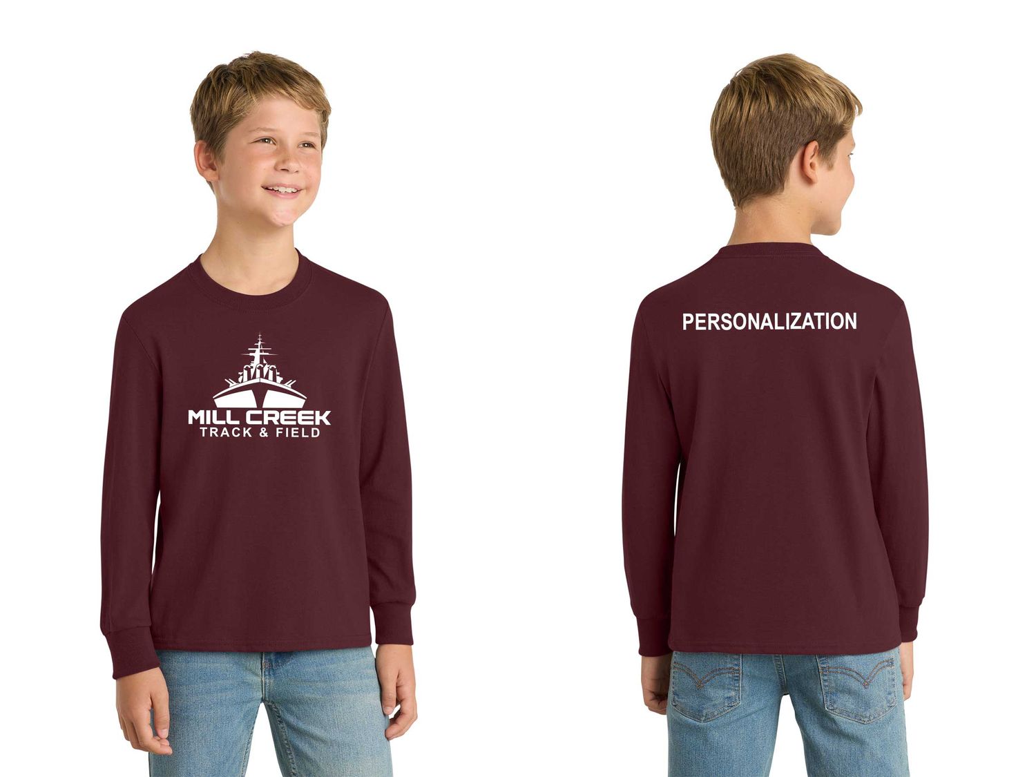 Youth Long Sleeve Cotton T-Shirt- Maroon