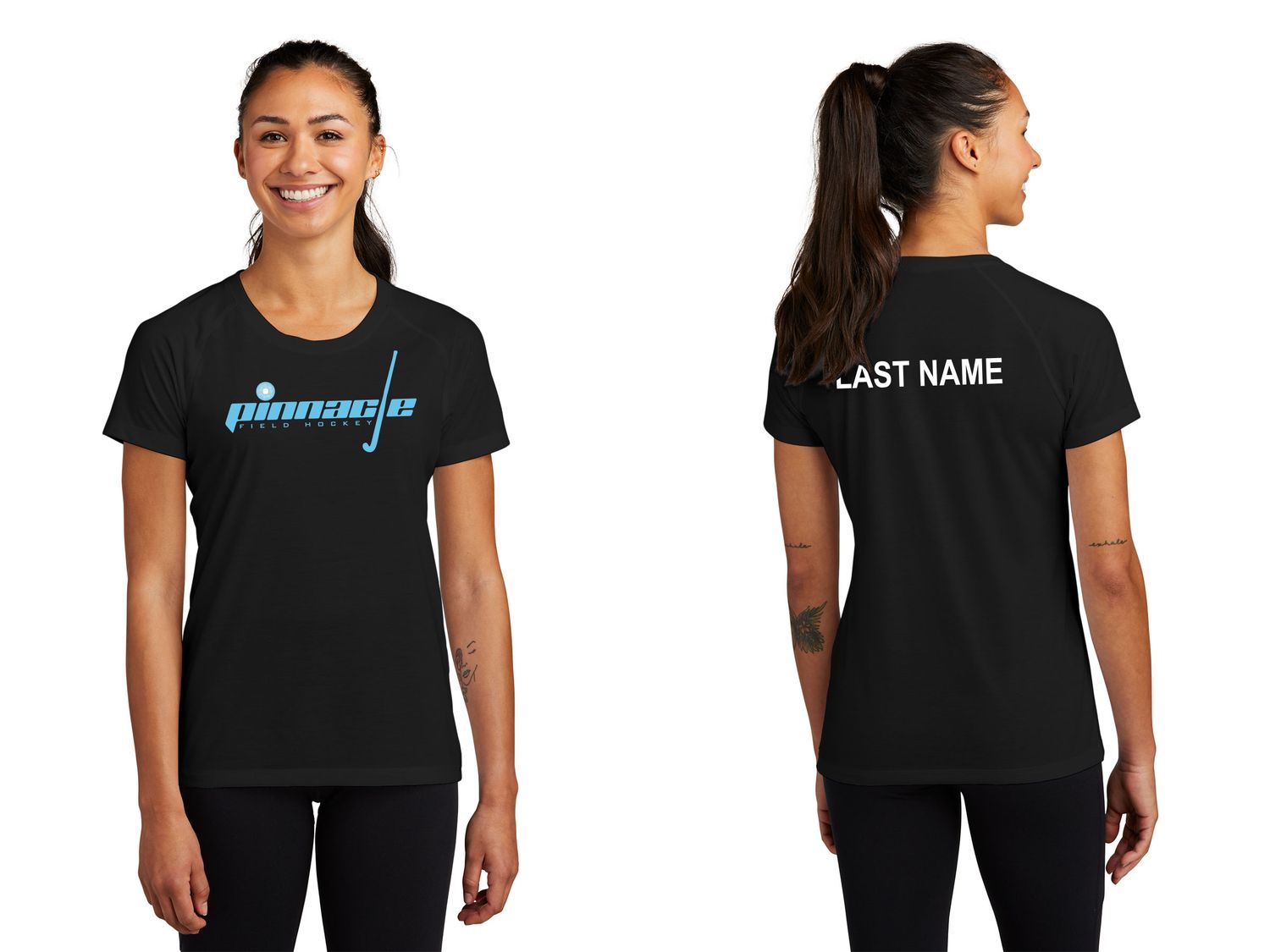 Ladies Tri-Blend Wicking Scoop Neck Raglan Tee-Black, Light Grey Heather