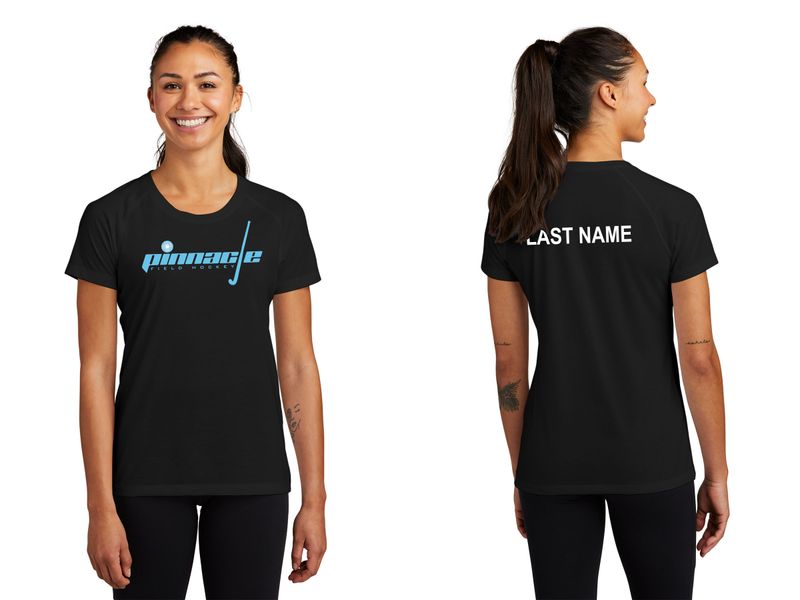 Ladies Tri-Blend Wicking Scoop Neck Raglan Tee-Black, Light Grey Heather