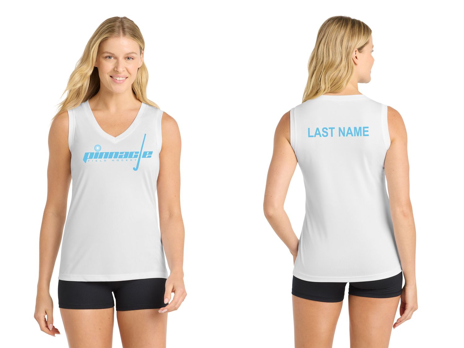 Ladies Performance Sleeveless V-Neck Tee-White, Black, Silver
