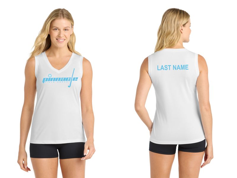 Ladies Performance Sleeveless V-Neck Tee-White, Black, Silver