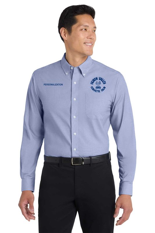 Port Authority Tall Crosshatch Easy Care Shirt- Chambray Blue, Black, Deep Blue