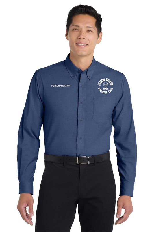 Port Authority Tall Crosshatch Easy Care Shirt- Chambray Blue, Black, Deep Blue