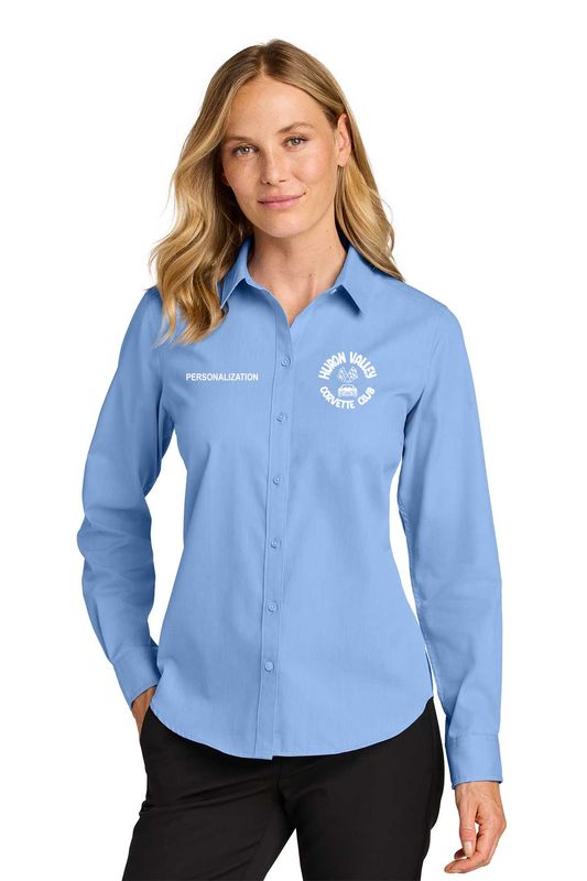 Port Authority Women’s Long Sleeve Nailhead Easy Care Shirt- Deep Black, Swiss Blue, White