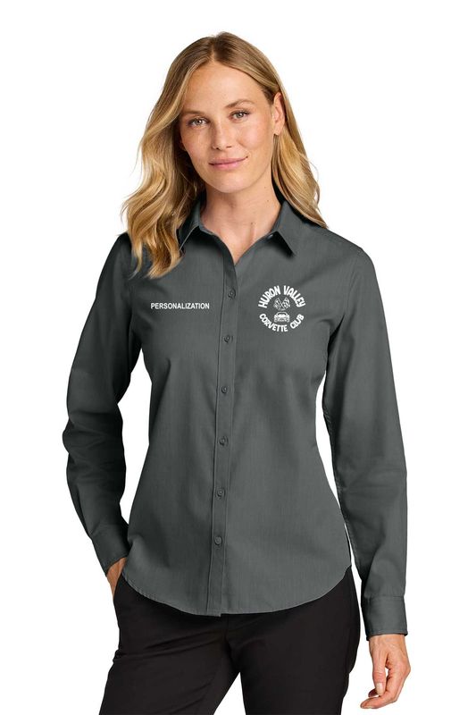 Port Authority Women’s Long Sleeve Nailhead Easy Care Shirt- Deep Black, Swiss Blue, White