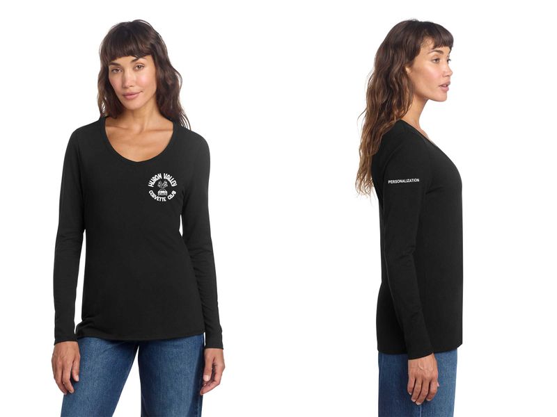Womens Perfect Tri Long Sleeve V Neck- Black, Heathered Charcoal, White, Maritime Blue, Navy
