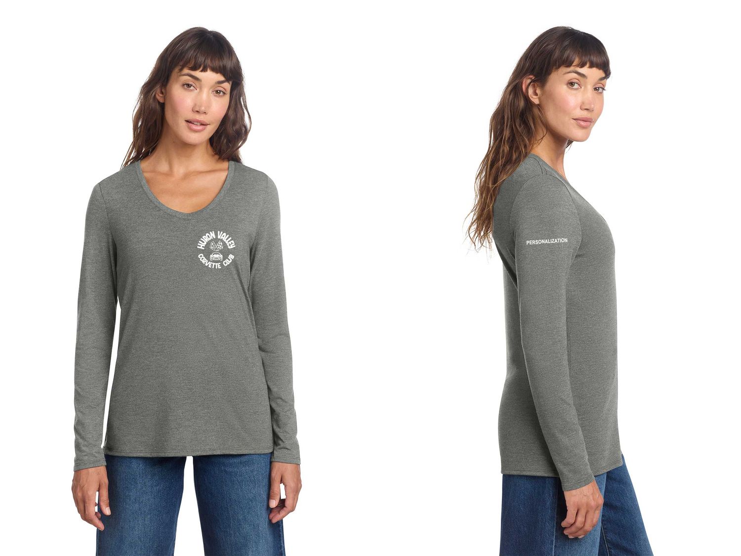 Womens Perfect Tri Long Sleeve V Neck- Black, Heathered Charcoal, White, Maritime Blue, Navy