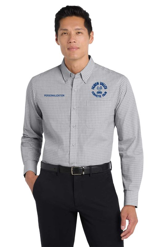Port Authority Plaid Pattern Easy Care Shirt- Charcoal, Navy, White