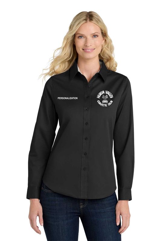 Ladies Long Sleeve Easy Care Button-Up - Black, Red, Steel Grey, Royal, Navy, White