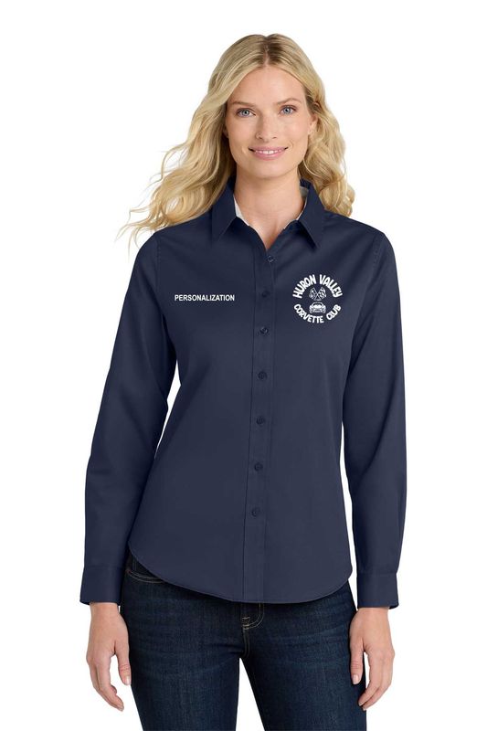 Ladies Long Sleeve Easy Care Button-Up - Black, Red, Steel Grey, Royal, Navy, White