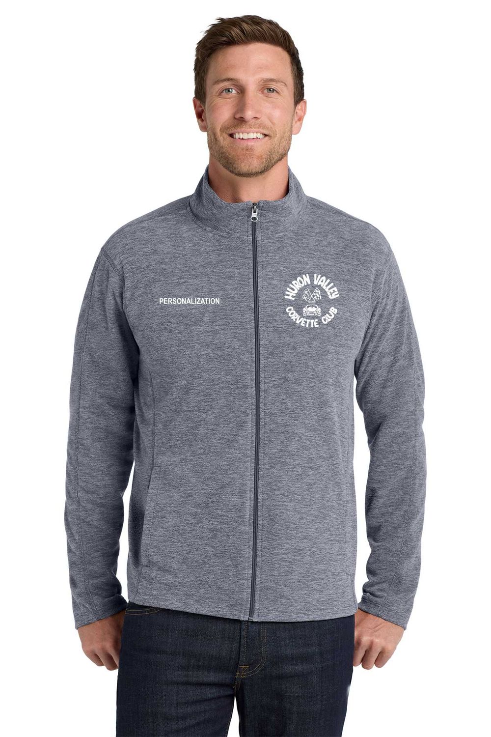 Port Authority Heather Microfleece Full-Zip Jacket- Navy, Pearl Grey