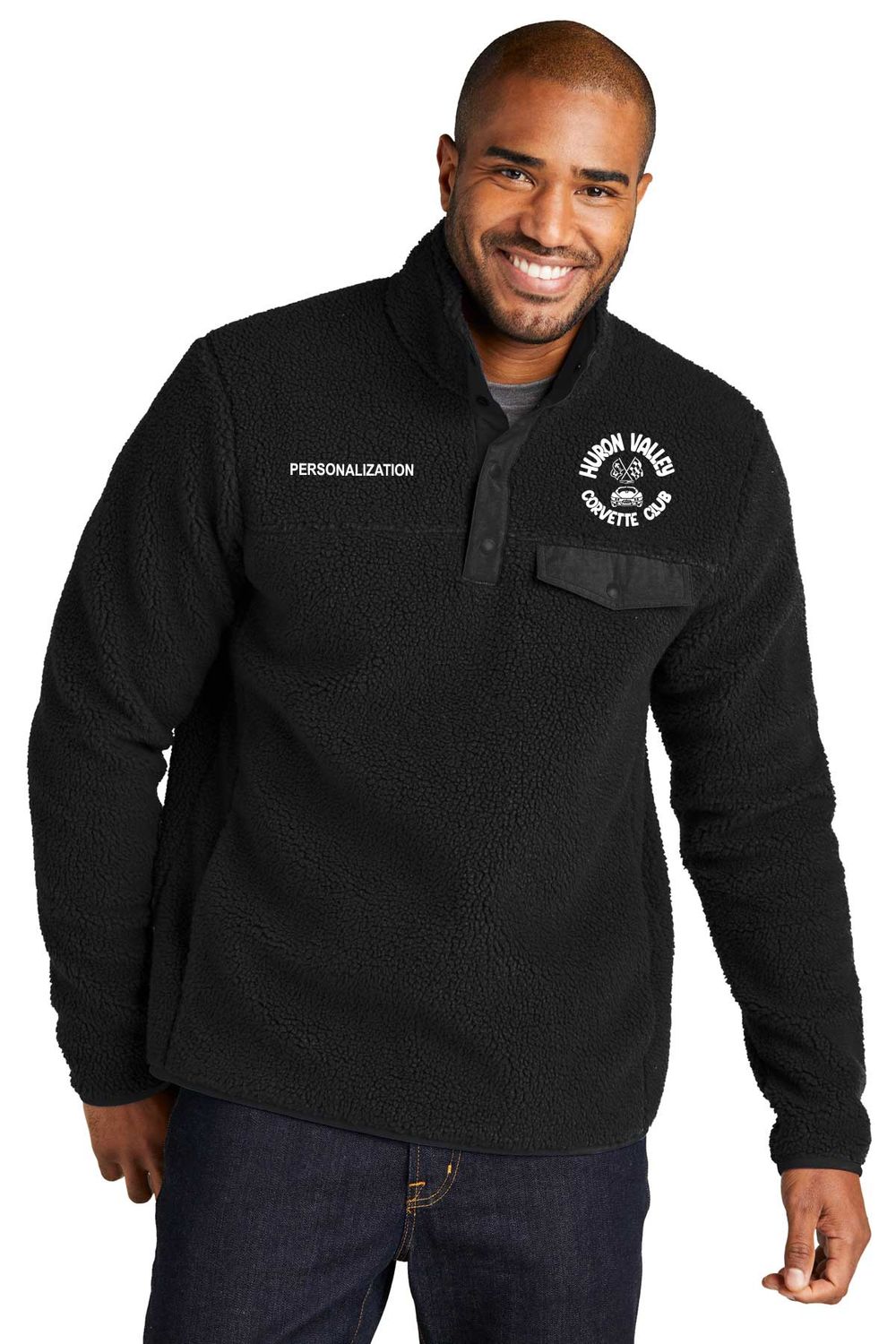 Port Authority Camp Fleece Snap Pullover- Deep Black, Regatta Blue, Grey Steel