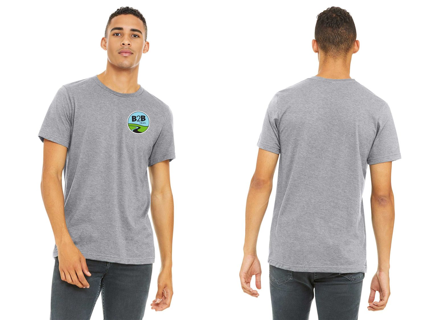 B2B TRAIL logo: Bella & Canvas Adult Soft Cotton T-Shirt - Athletic Heather, Heather Midnight Navy, Heather Forest