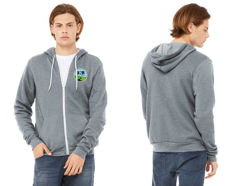 B2B TRAIL logo: Unisex Sponge Fleece Full Zip Hoodie- Heather Navy, Heather Forest, Athletic Heather B2B TRAIL logo: Unisex Sponge Fleece Full Zip Hoodie- Heather Navy, Heather Forest, Athletic Heather