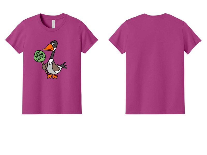 ON YOUR LEFT GOOSE logo: Youth Bella & Canvas Short Sleeve Tee -Steel Blue, Berry ON YOUR LEFT GOOSE logo: Youth Bella & Canvas Short Sleeve Tee -Steel Blue, Berry