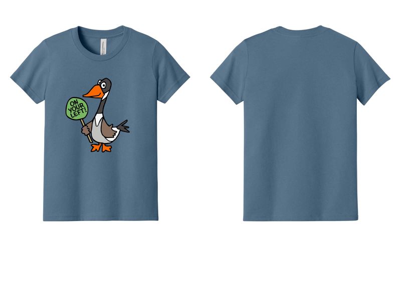 ON YOUR LEFT GOOSE logo: Youth Bella & Canvas Short Sleeve Tee -Steel Blue, Berry