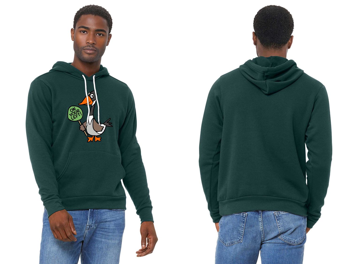 ON YOUR LEFT GOOSE logo: Unisex Fleece Pullover Hooded Sweatshirt- Atlantic, Heather Team Purple