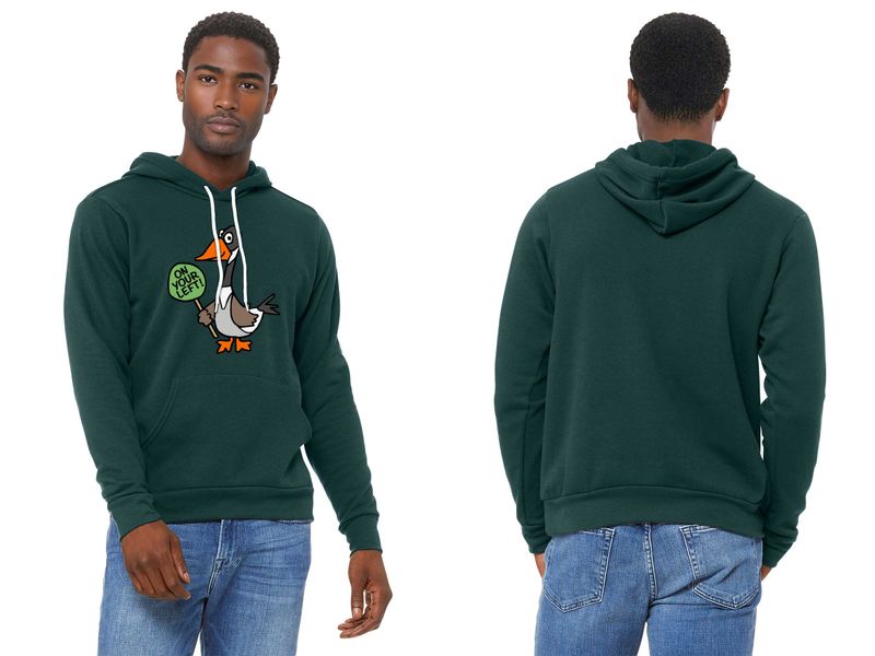 ON YOUR LEFT GOOSE logo: Unisex Fleece Pullover Hooded Sweatshirt- Atlantic, Heather Team Purple ON YOUR LEFT GOOSE logo: Unisex Fleece Pullover Hooded Sweatshirt- Atlantic, Heather Team Purple