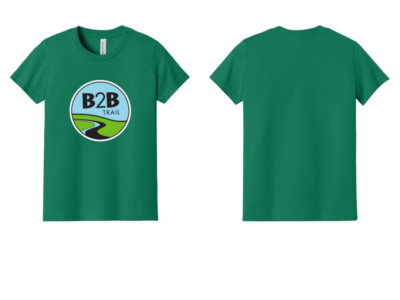 B2B TRAIL logo: Youth Bella & Canvas Short Sleeve Tee -Navy, Kelly Green, Royal Purple, Ash