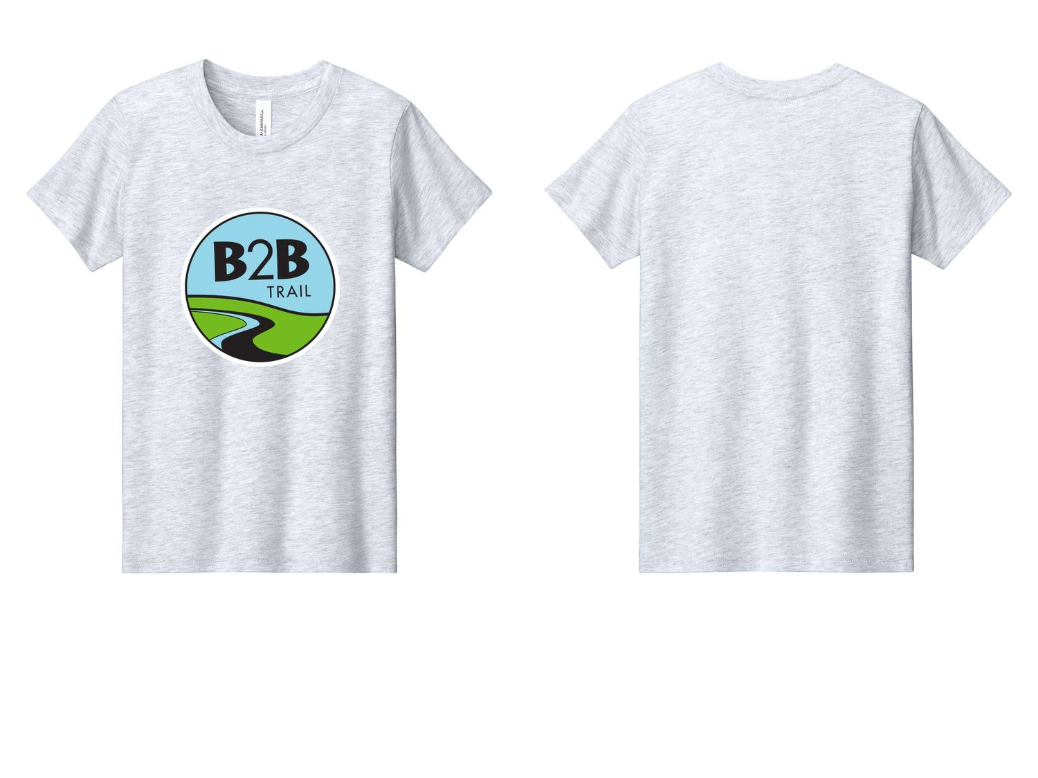 B2B TRAIL logo: Youth Bella & Canvas Short Sleeve Tee -Navy, Kelly Green, Royal Purple, Ash