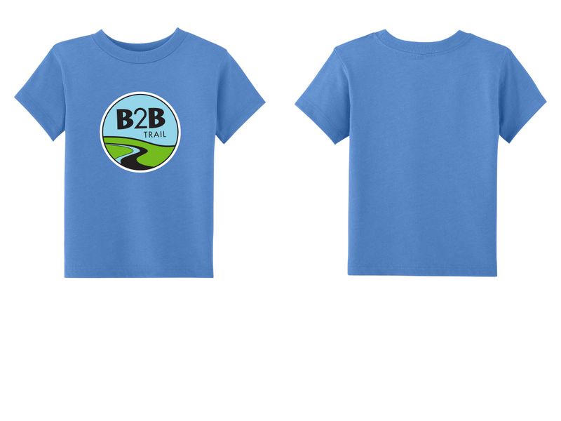 B2B TRAIL logo: Bella+Canvas Toddler Short Sleeve Tee- Heather Navy, Heather Team Purple, Heather Columbia Blue, Athletic Heather