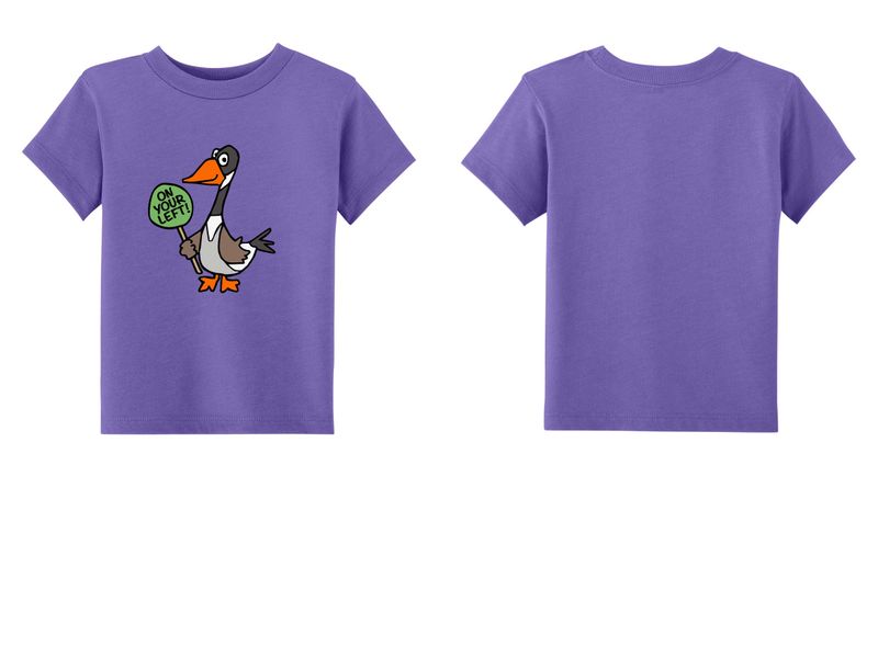 ON YOUR LEFT GOOSE logo: Bella+Canvas Toddler Short Sleeve Tee- Heather Deep Teal, Heather Team Purple