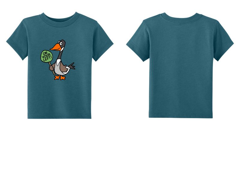 ON YOUR LEFT GOOSE logo: Bella+Canvas Toddler Short Sleeve Tee- Heather Deep Teal, Heather Team Purple ON YOUR LEFT GOOSE logo: Bella+Canvas Toddler Short Sleeve Tee- Heather Deep Teal, Heather Team Purple