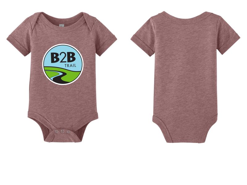 B2B TRAIL logo: Bella+Canvas Infant Jersey Short Sleeve One Piece- Heather Mauve, Heather Columbia Blue