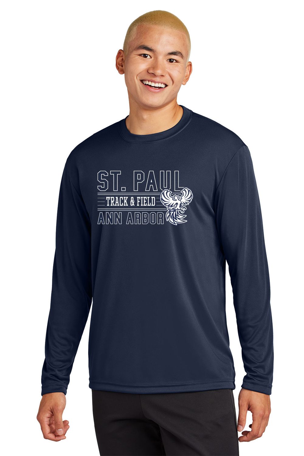 Track and Field Warm Up Adult Long Sleeve Performance Tee- Navy