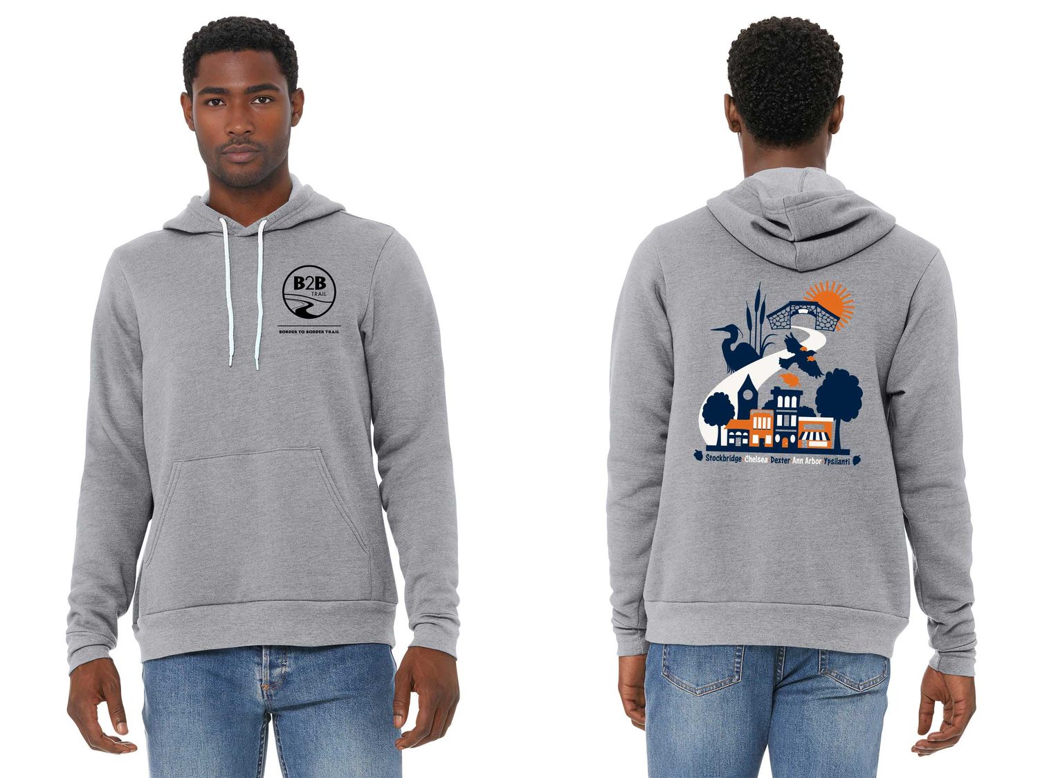 B2B 5 CITIES logo:  Unisex Fleece Pullover Hooded Sweatshirt- Heather Deep Teal, Heather Forest, Athletic Heather