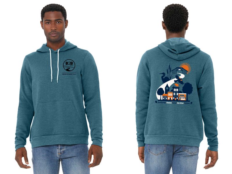 B2B 5 CITIES logo:  Unisex Fleece Pullover Hooded Sweatshirt- Heather Deep Teal, Heather Forest, Athletic Heather