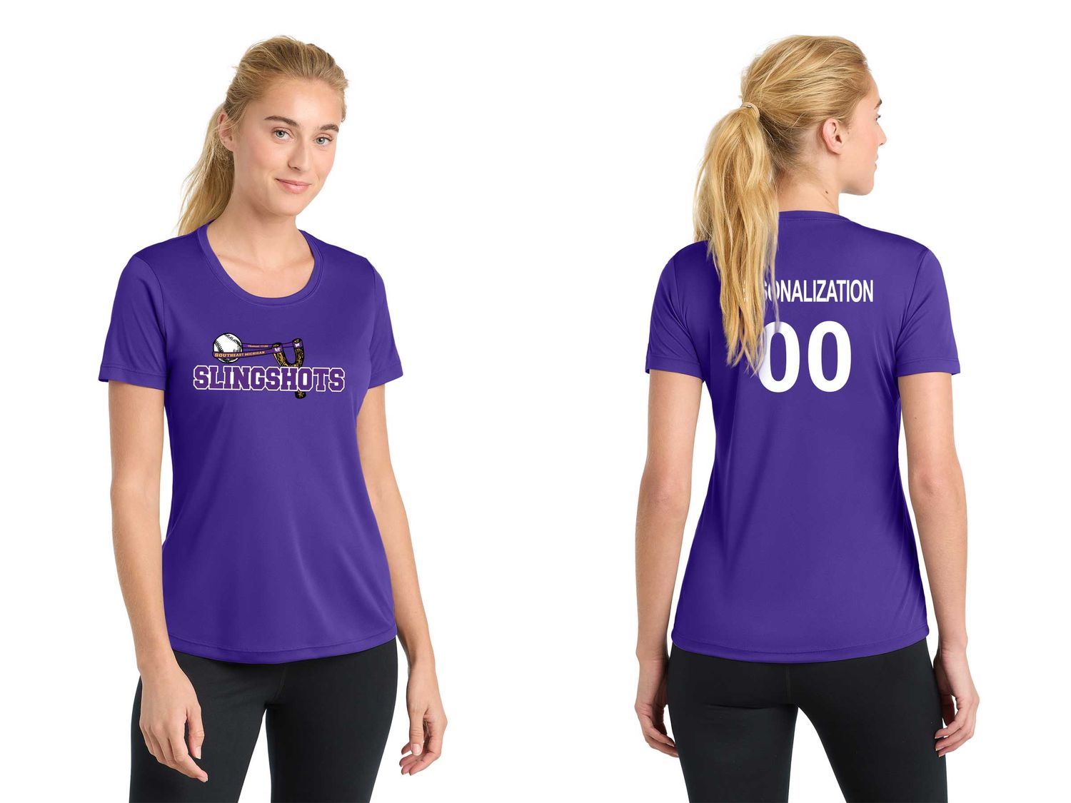 Ladies Performance Tee-Black, White, Grey Concrete, Purple