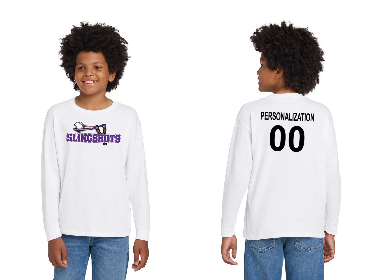 Youth Cotton Long Sleeve T-Shirt- Black, White, Sport Grey, Purple