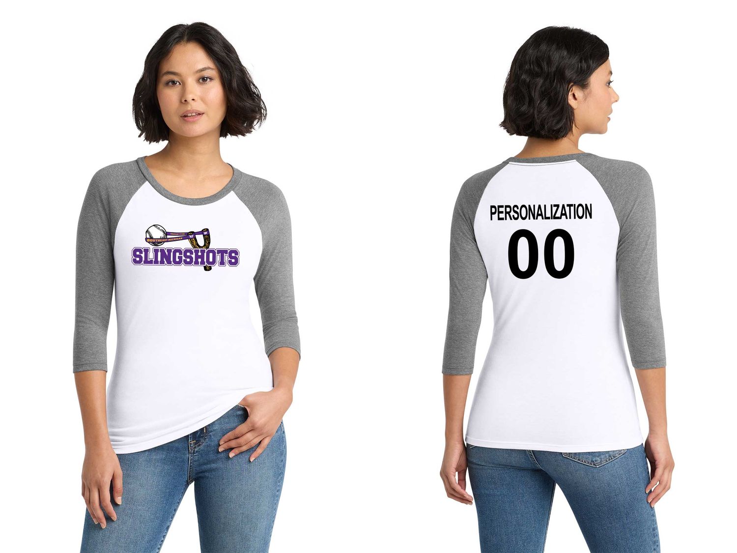 Women’s District Tri 3/4-Sleeve Raglan- Purple/Grey, Black Frost/Grey Frost, Black/White, Grey/White Women’s District Tri 3/4-Sleeve Raglan- Purple/Grey, Black Frost/Grey Frost, Black/White, Grey/White