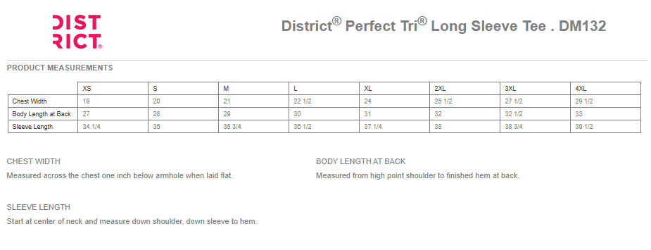 Unisex District Perfect Tri Long Sleeve Tee - Black, White, Grey