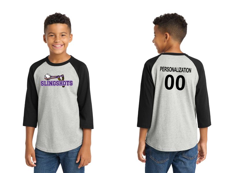 Youth Baseball Tee-Heather Grey/Black, White/Black, White/Grey, White/Purple