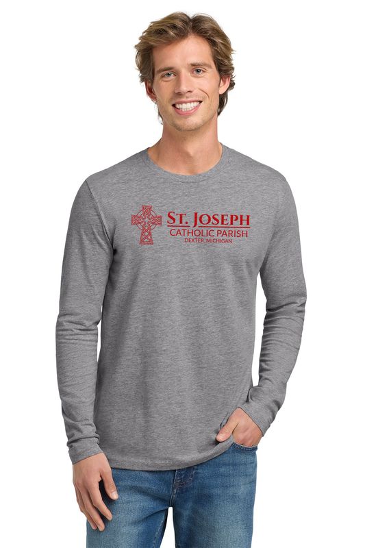 NEW Adult Next Level Apparel Soft Cotton Long Sleeve Tee- Athletic Heather, Red
