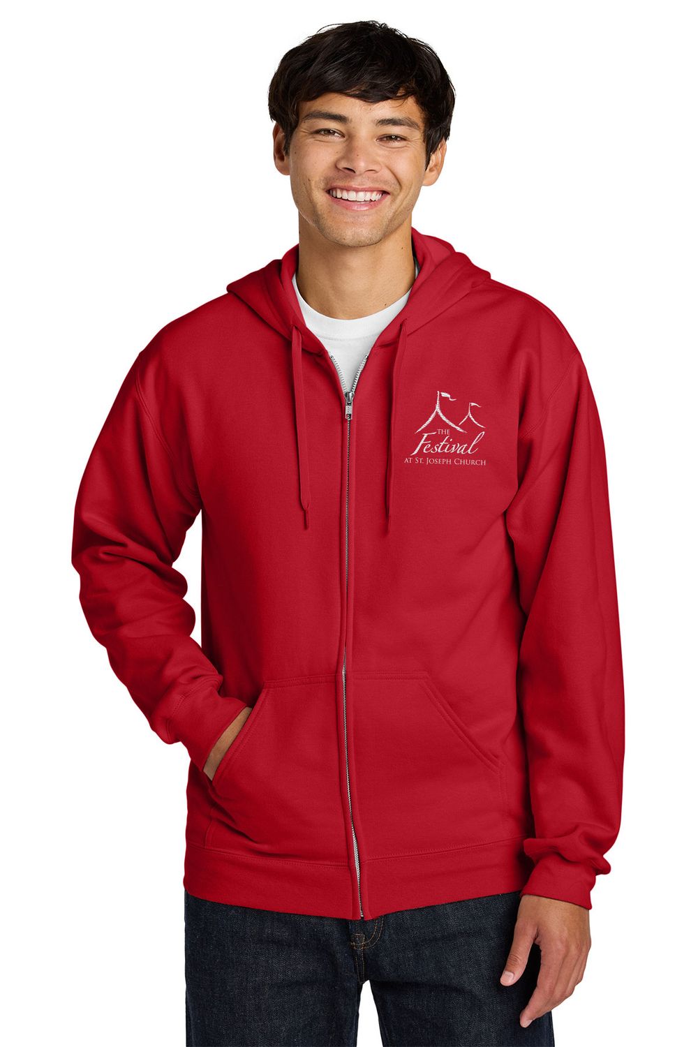 NEW Gildan Softstyle Midweight Fleece Full-Zip Hooded Sweatshirt- Sport Grey, Red