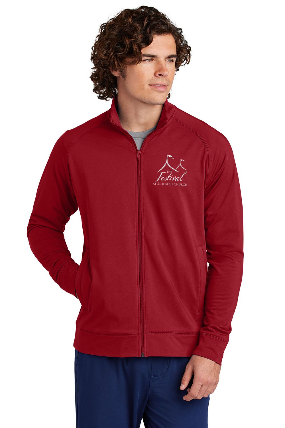 NEW Sport-Tek Sport-Wick Stretch Full-Zip Cadet Jacket- Red, Charcoal Grey Heather
